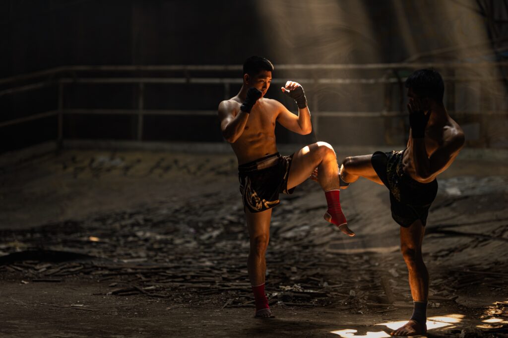 Muay Thai, Bare Knuckle Fighting street kick boxing fighters fighting action, Thai fight boxing