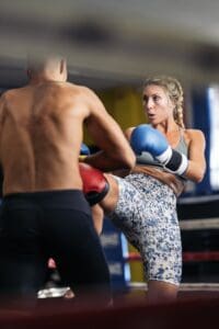 woman practicing cardio kickboxing in Morris County for mental wellness